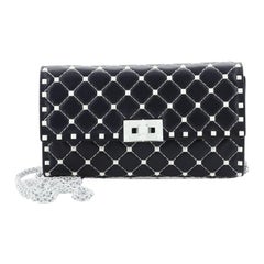 Valentino Free Rockstud Spike Wallet On Chain Quilted Leather Small 
