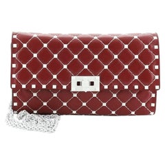 Valentino Free Rockstud Spike Wallet on Chain Quilted Leather Small