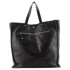 Valentino Front Zip Turn Lock Tote Cracked Leather Large