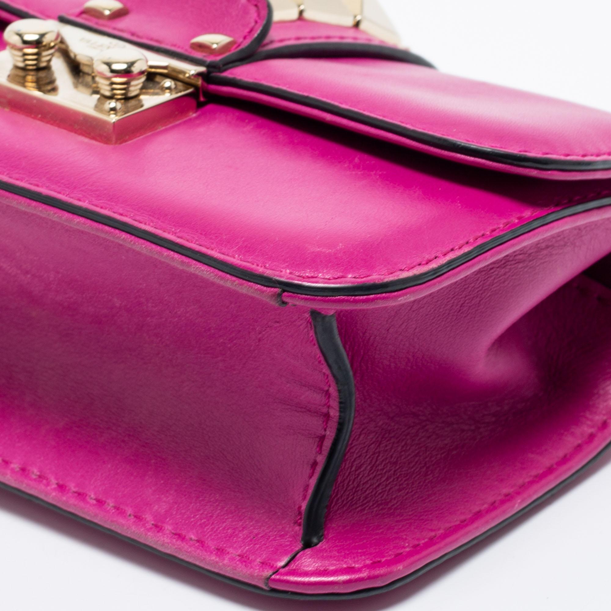 Valentino Fuchsia Leather Mini Rockstud Glam Lock Shoulder Bag 3
