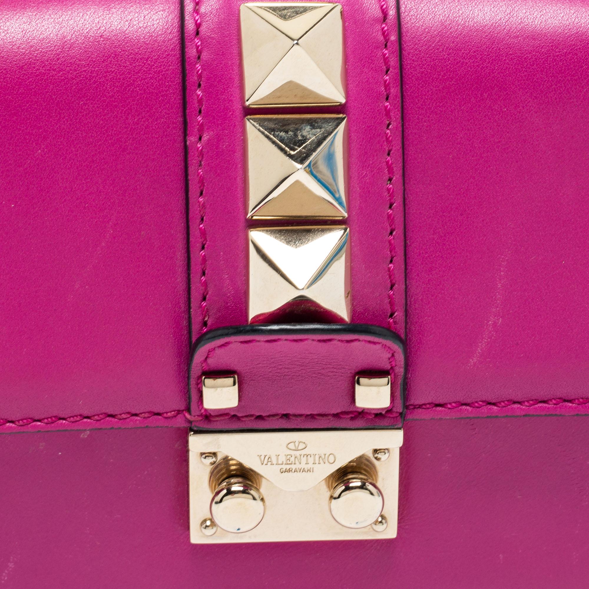 Pink Valentino Fuchsia Leather Mini Rockstud Glam Lock Shoulder Bag