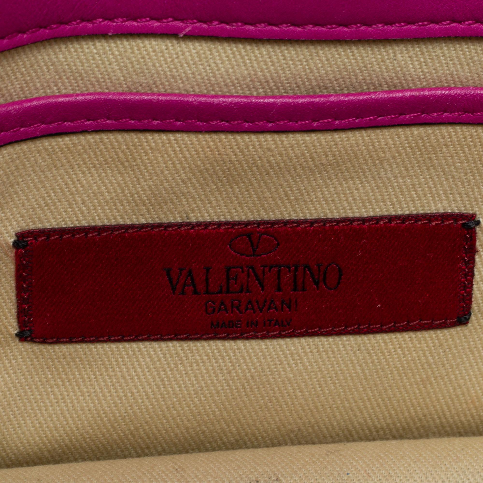 Women's Valentino Fuchsia Leather Mini Rockstud Glam Lock Shoulder Bag