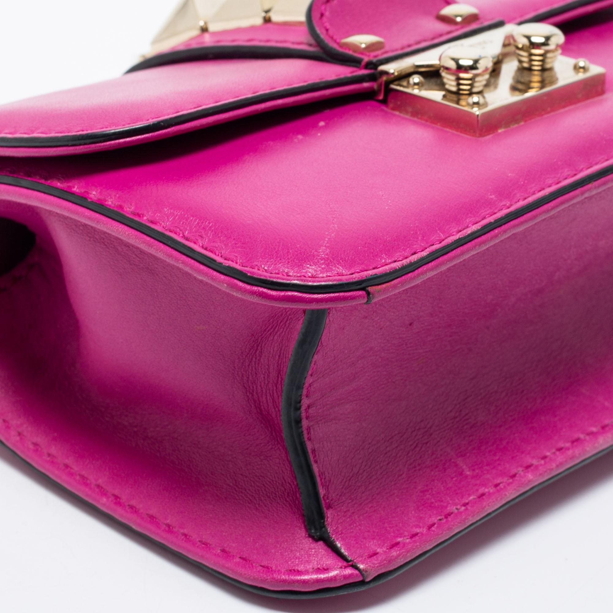 Valentino Fuchsia Leather Mini Rockstud Glam Lock Shoulder Bag 1