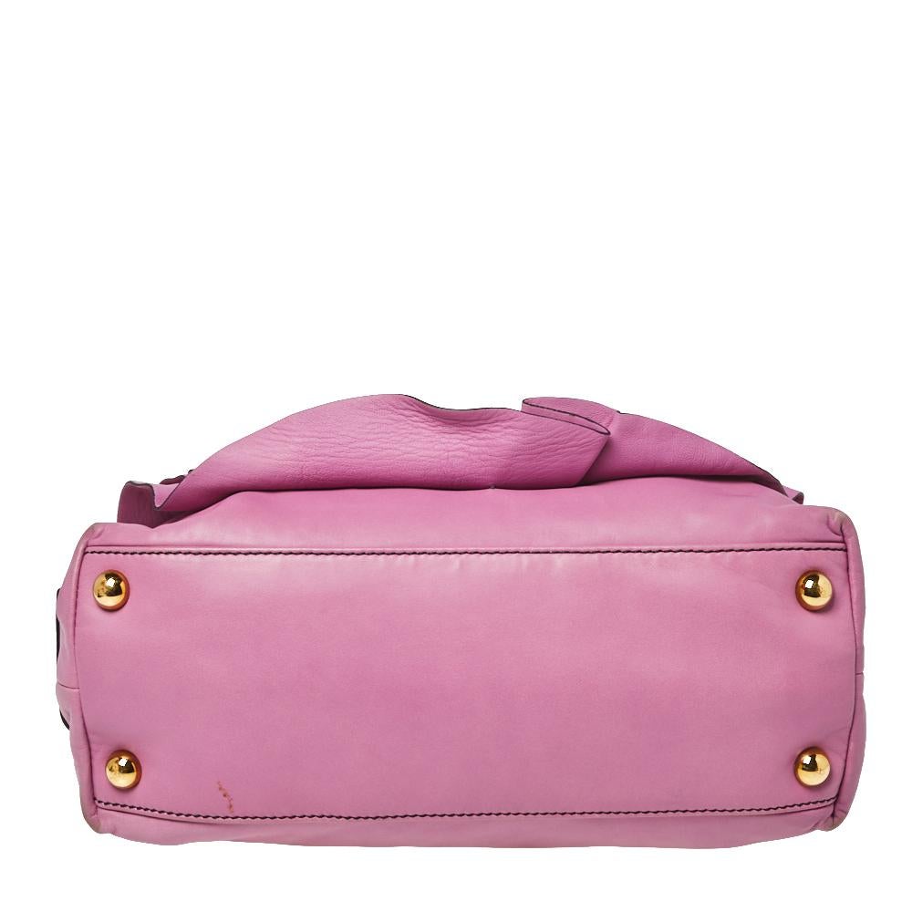 Valentino Fuchsia Leather Petale Rose Dome Satchel In Good Condition In Dubai, Al Qouz 2