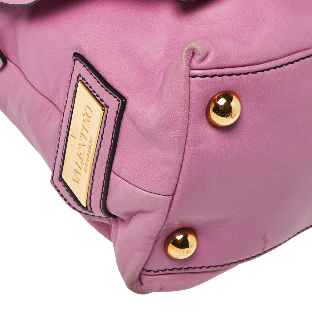 Women's Valentino Fuchsia Leather Petale Rose Dome Satchel