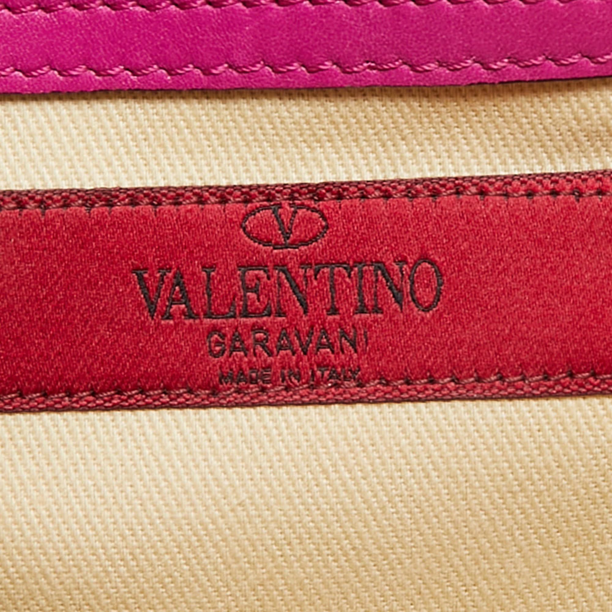 Women's Valentino Fuchsia Leather Small Rockstud Glam Lock Flap Bag For Sale
