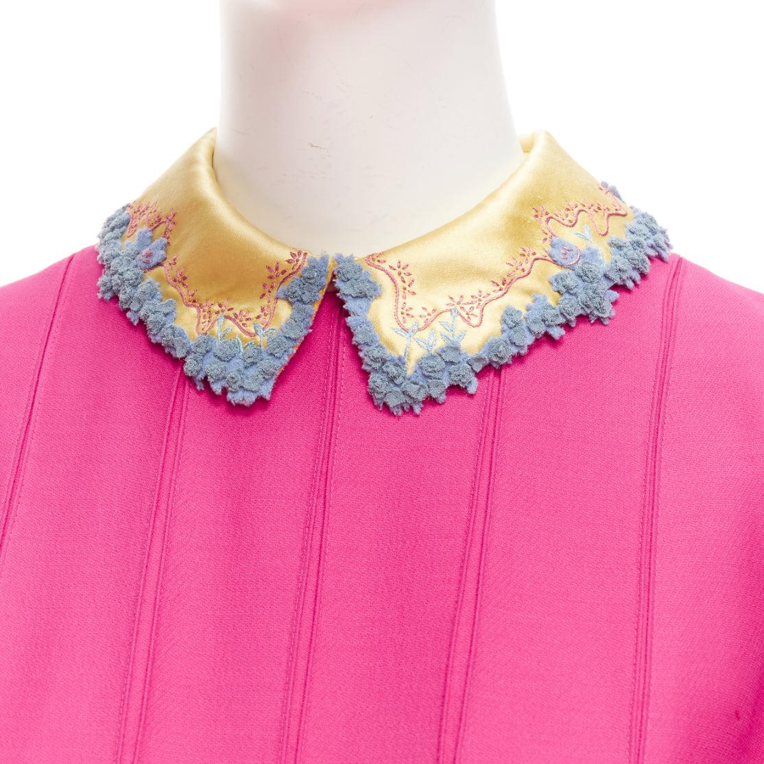 VALENTINO fuchsia pink gold satin flower trimmed collar pleated fit flare dress
Reference: LACG/A00410
Brand: Valentino
Designer: Pier Paolo Piccioli
Material: Feels like wool
Color: Pink, Gold
Pattern: Lace
Closure: Zip
Lining: Pink Fabric
Extra