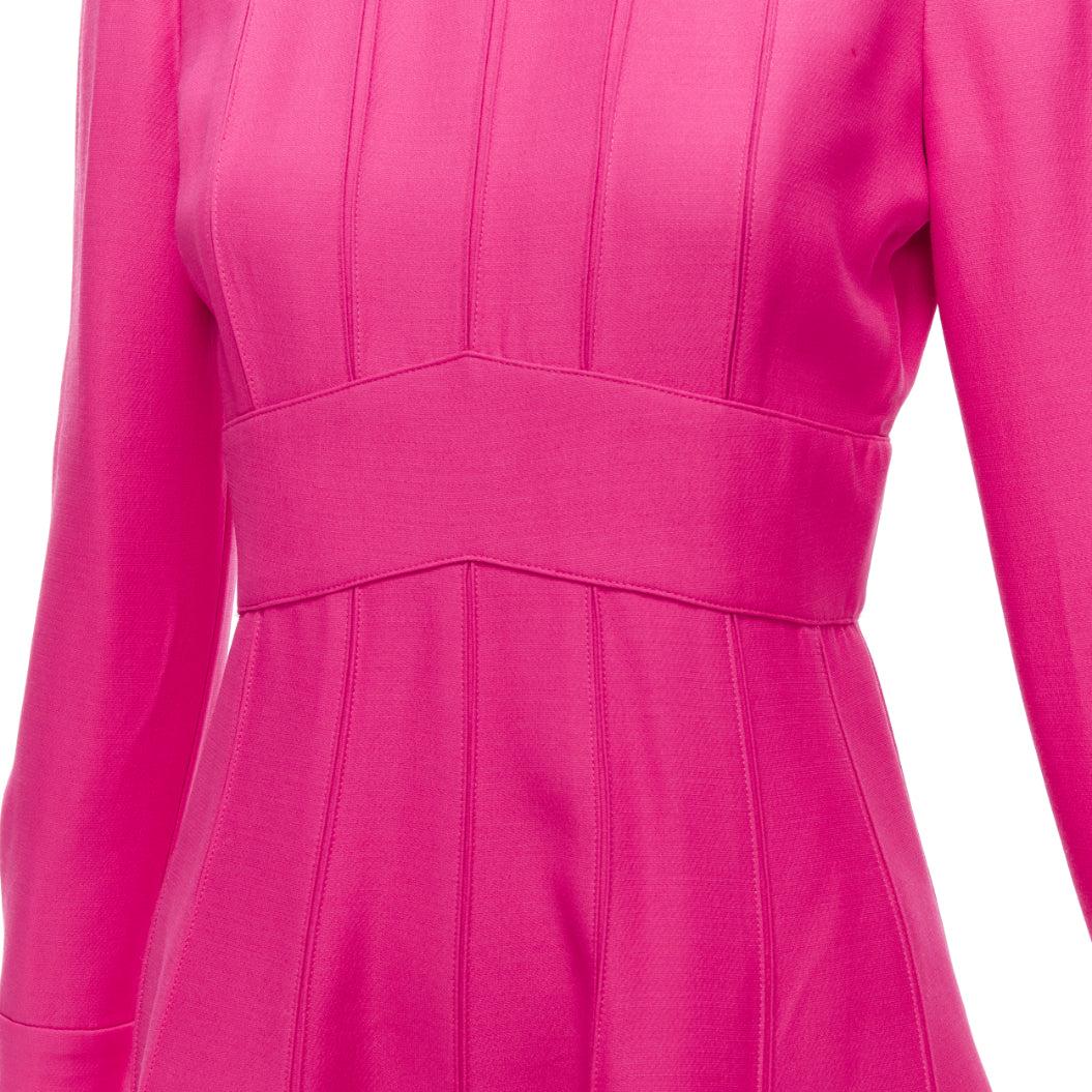 VALENTINO fuchsia pink gold satin flower trimmed collar pleated fit flare dress 3