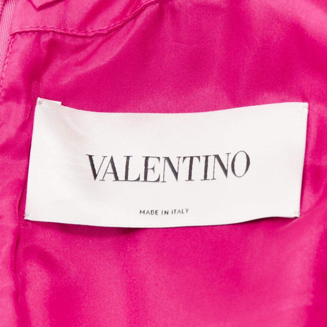 VALENTINO fuchsia pink gold satin flower trimmed collar pleated fit flare dress 4