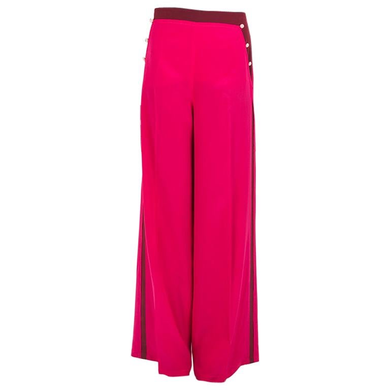VALENTINO fuchsia pink silk HIGH WAISTED WIDE LEG Pants 40 S