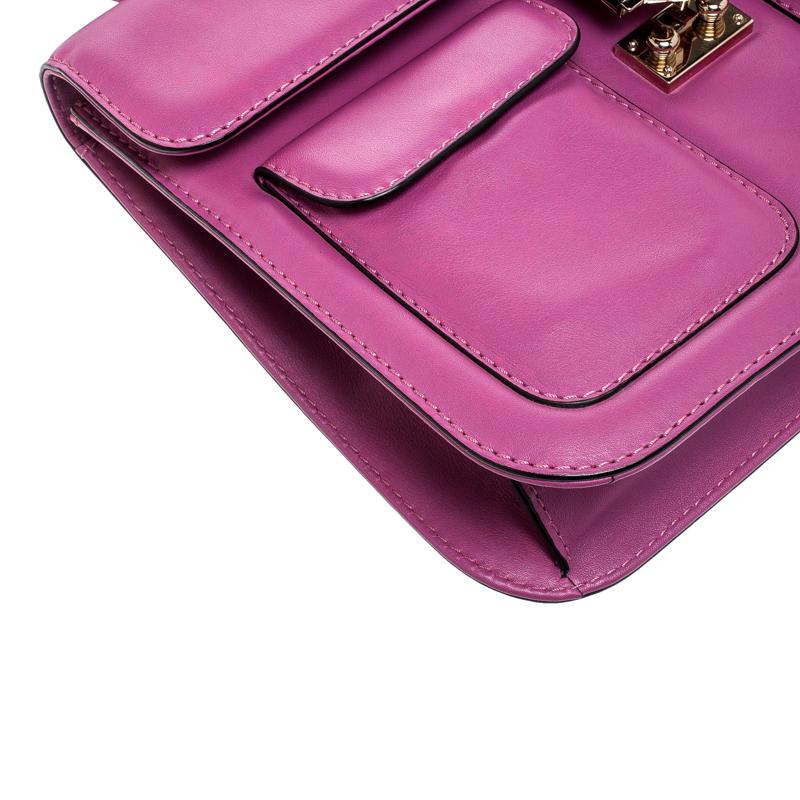 Valentino Fuschia Leather Rockstud Large Glam Lock Top Handle Bag 5