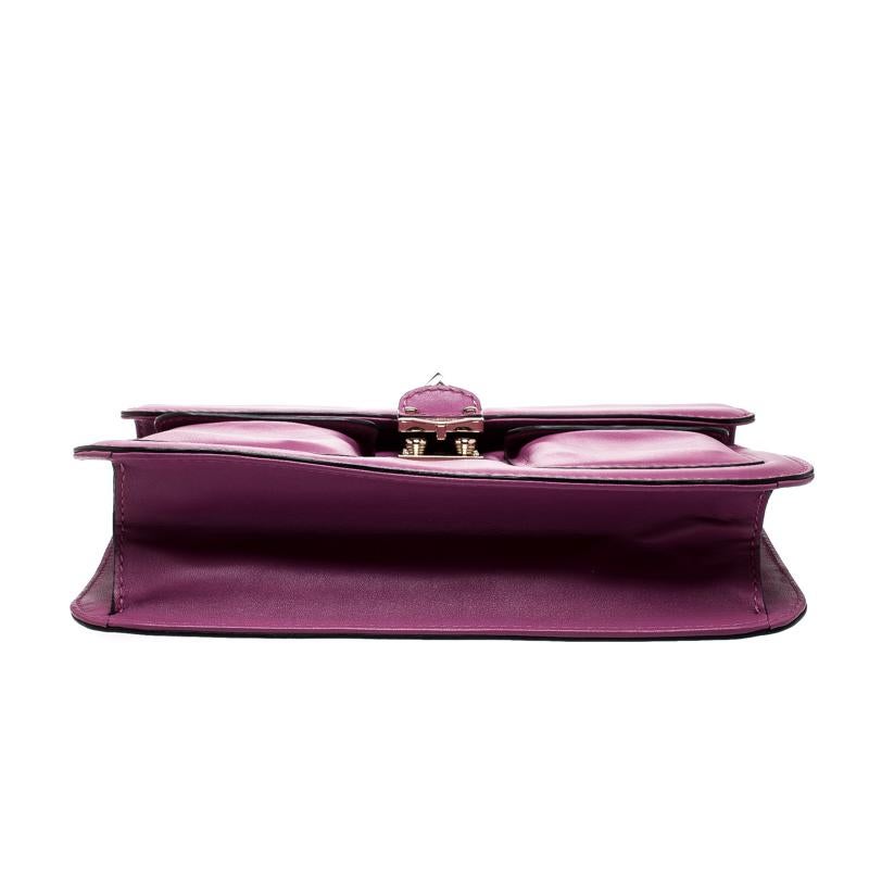 Women's Valentino Fuschia Leather Rockstud Large Glam Lock Top Handle Bag