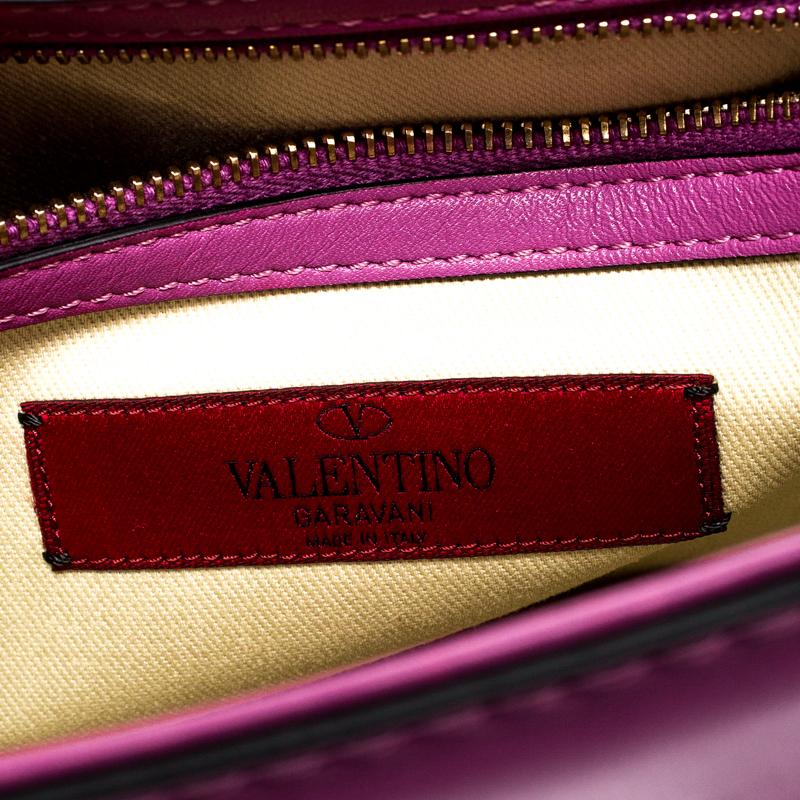 Valentino Fuschia Leather Rockstud Large Glam Lock Top Handle Bag 2