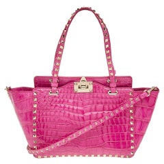 Valentino Fuxia Crocodile Small Rockstud Tote