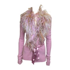 Valentino FW2002 Virgin Wool Feather Collar Knit Cardigan