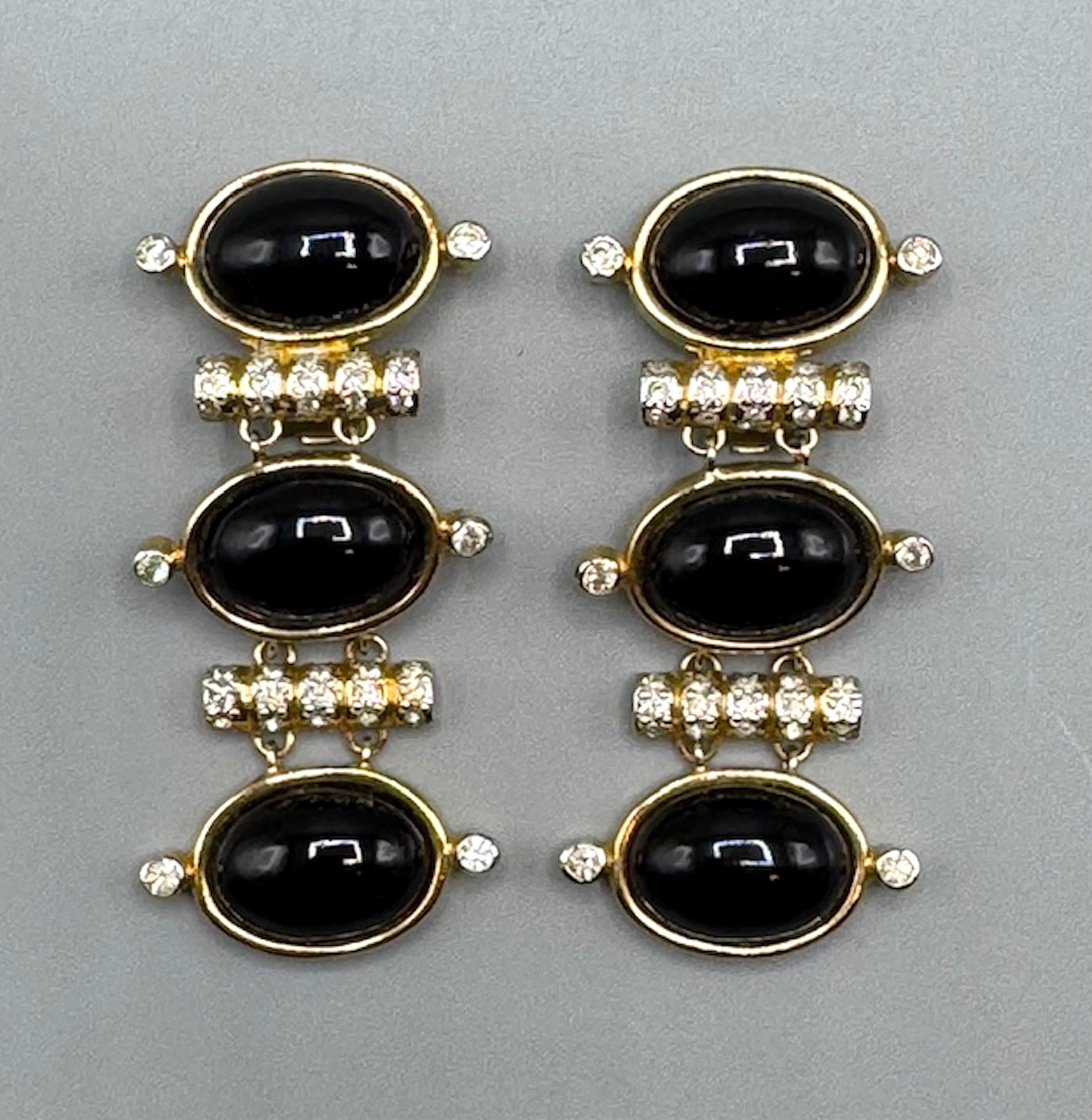 Women's Valentino Garavani 1980s Gold and Black Cabochon Pendant Earrings For Sale