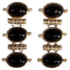 Valentino Garavani 1980s Gold and Black Cabochon Pendant Earrings