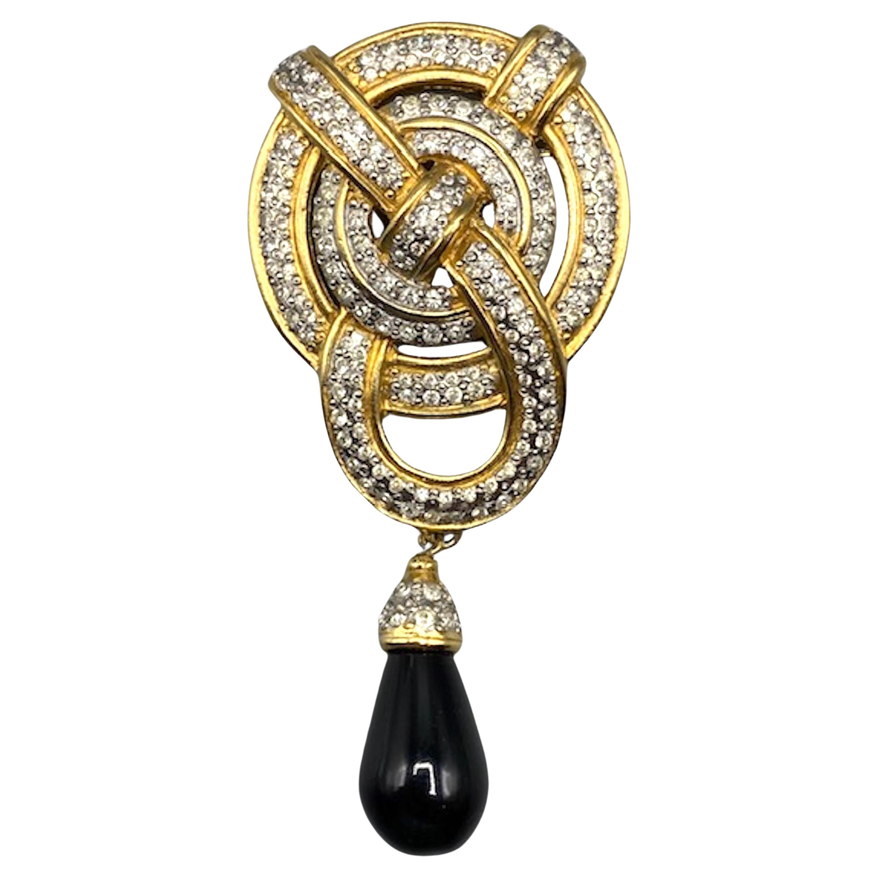 Valentino Garavani, broche pendentif en or, pierre du Rhin et verre, années 1990