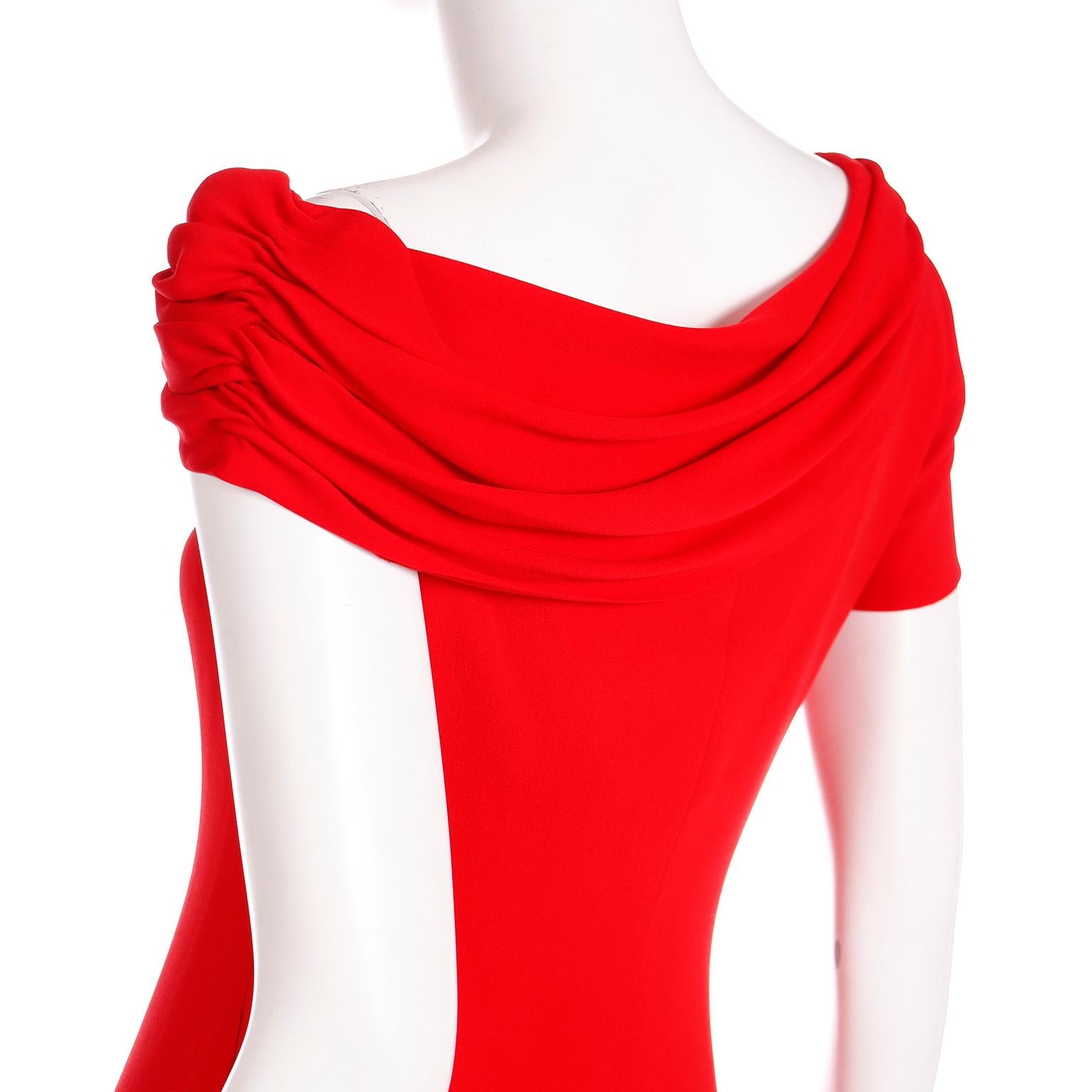 Valentino Garavani 2000s Red Silk Crepe Asymmetrical Sleeve Day or Evening Dress For Sale 2