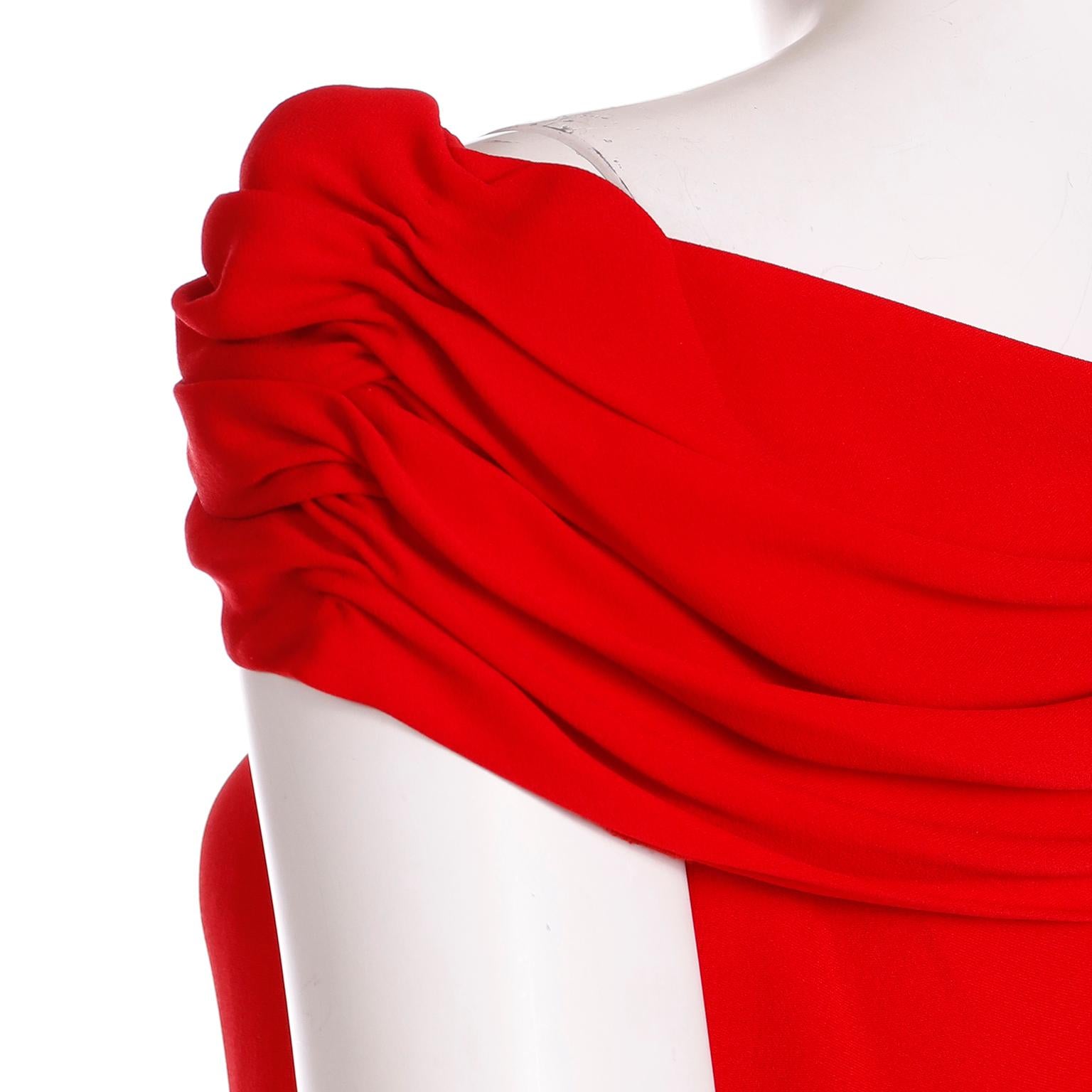 Valentino Garavani 2000s Red Silk Crepe Asymmetrical Sleeve Day or Evening Dress For Sale 3