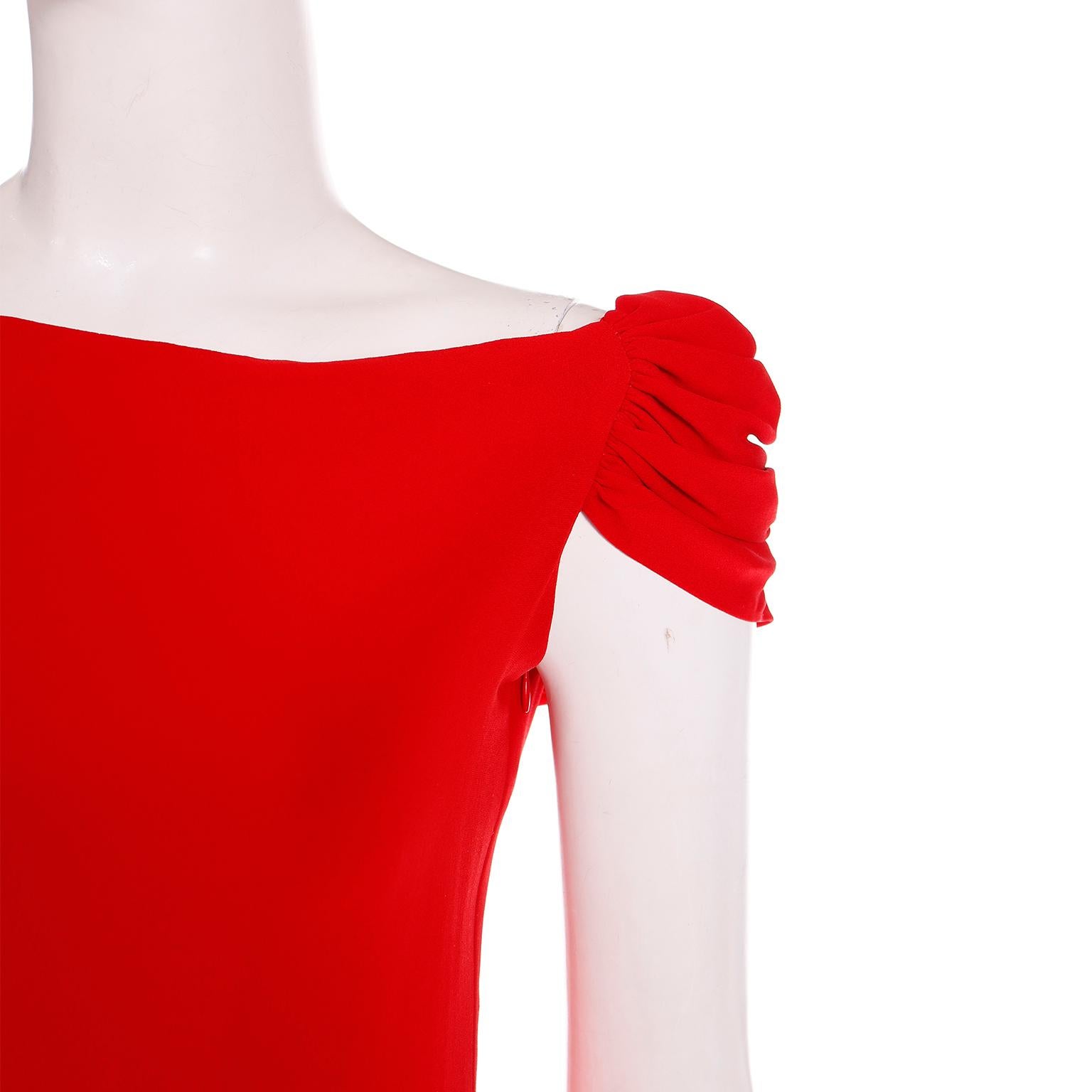Valentino Garavani 2000s Red Silk Crepe Asymmetrical Sleeve Day or Evening Dress For Sale 4