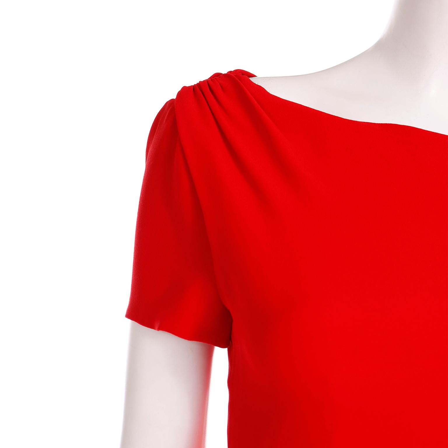 Valentino Garavani 2000s Red Silk Crepe Asymmetrical Sleeve Day or Evening Dress For Sale 5