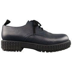 VALENTINO GARAVANI 8 Navy Textured Leather Chunky Rubber Rockstud Lace Up Shoes