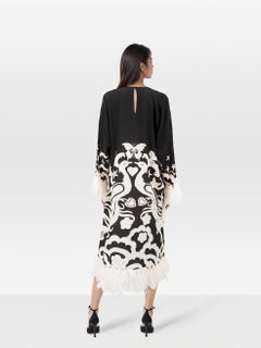 Valentino Garavani Abstract Silk Feather Trim Midi Dress Size M