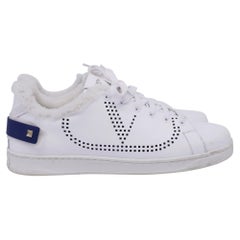 Valentino Garavani Backnet Perforated Shear-Lined Sneakers in White Leather