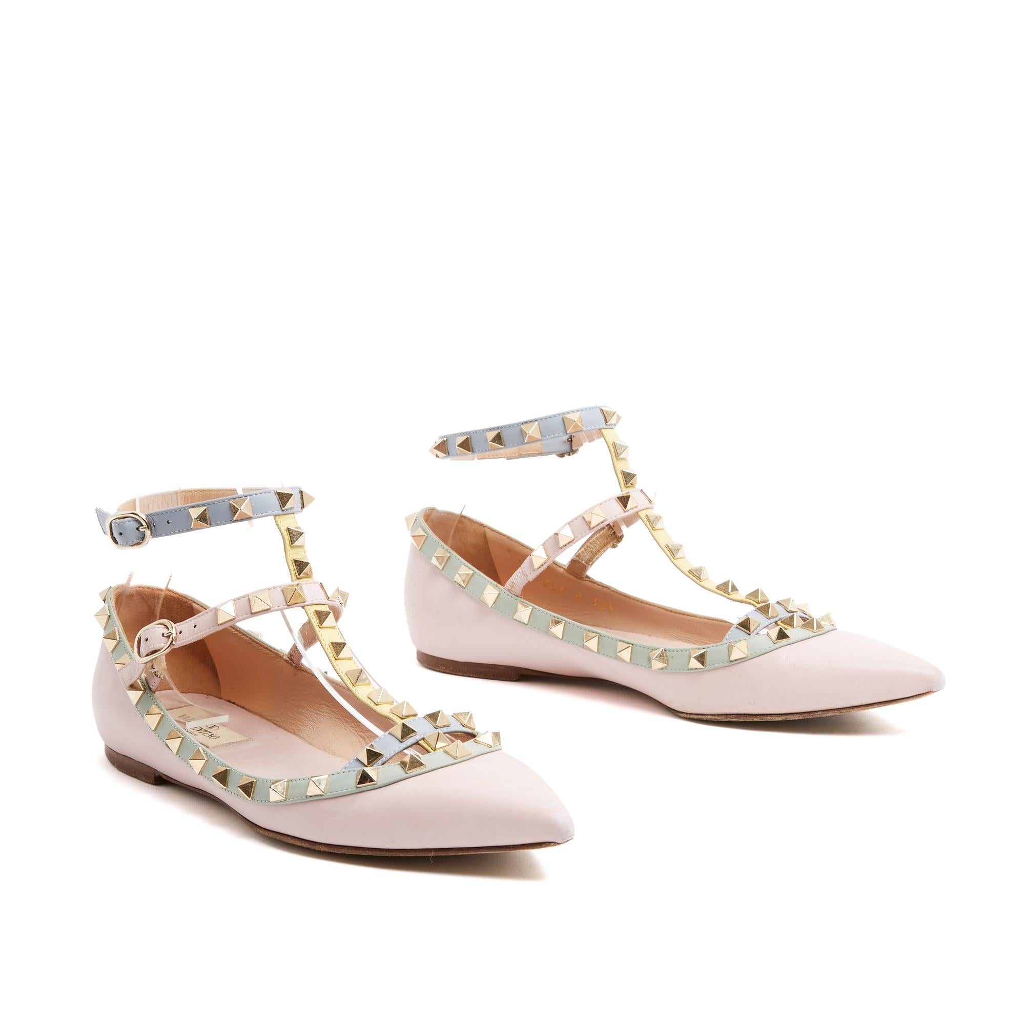 Beige Valentino Garavani Ballerines Rose EU38.5 Rockstud Pink Ballet Flat UK5.5 US8 en vente