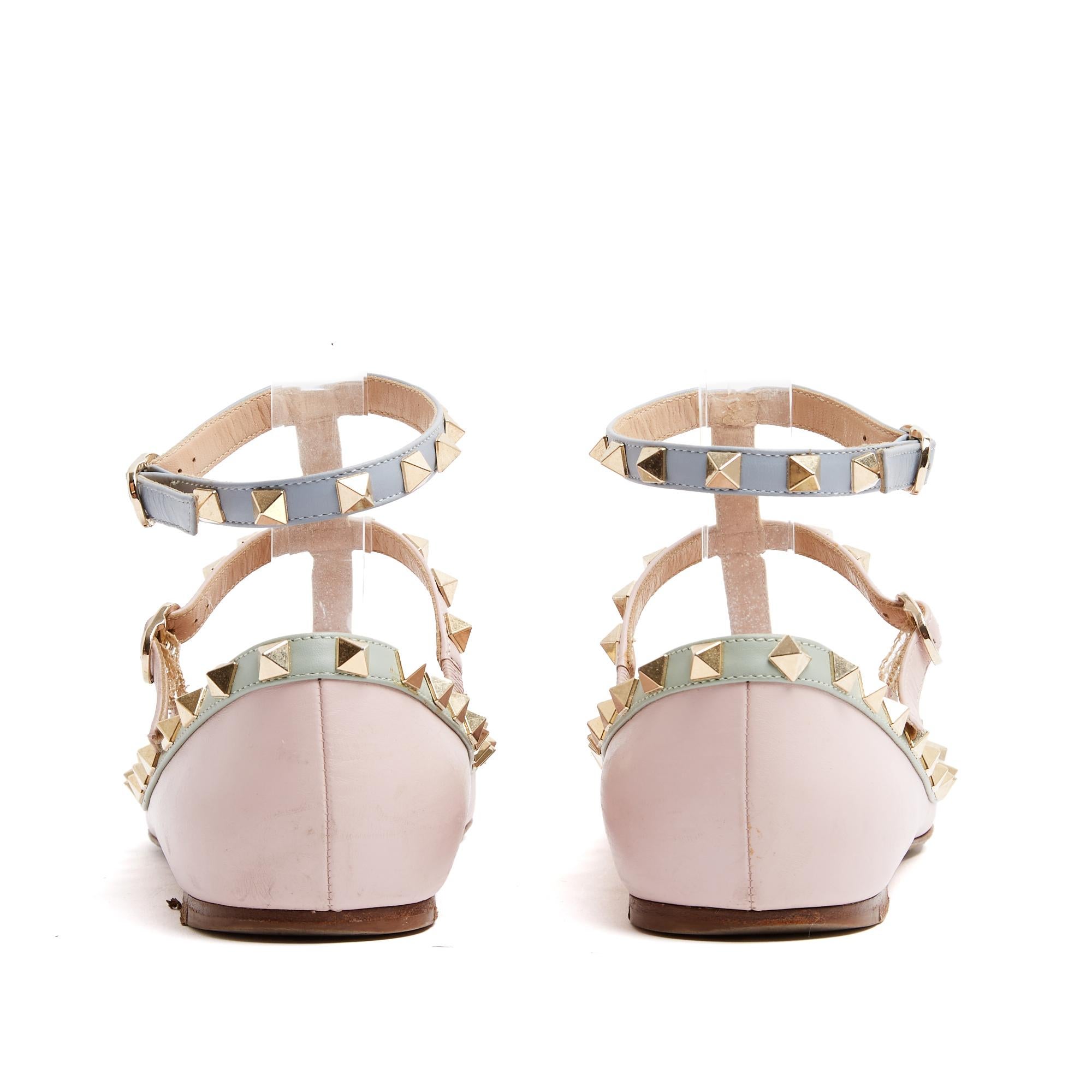 Valentino Garavani Ballerines Rose EU38.5 Rockstud Pink Ballet Flat UK5.5 US8 Bon état - En vente à PARIS, FR