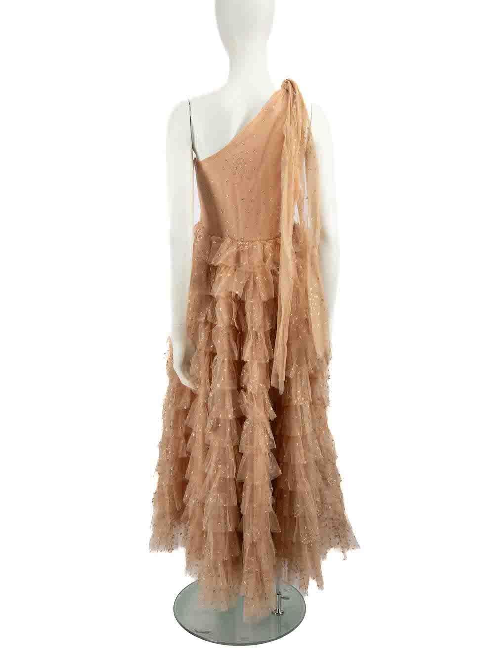 Valentino Garavani Beige Glitter Heart Tiered Tulle Gown Size M In Excellent Condition For Sale In London, GB