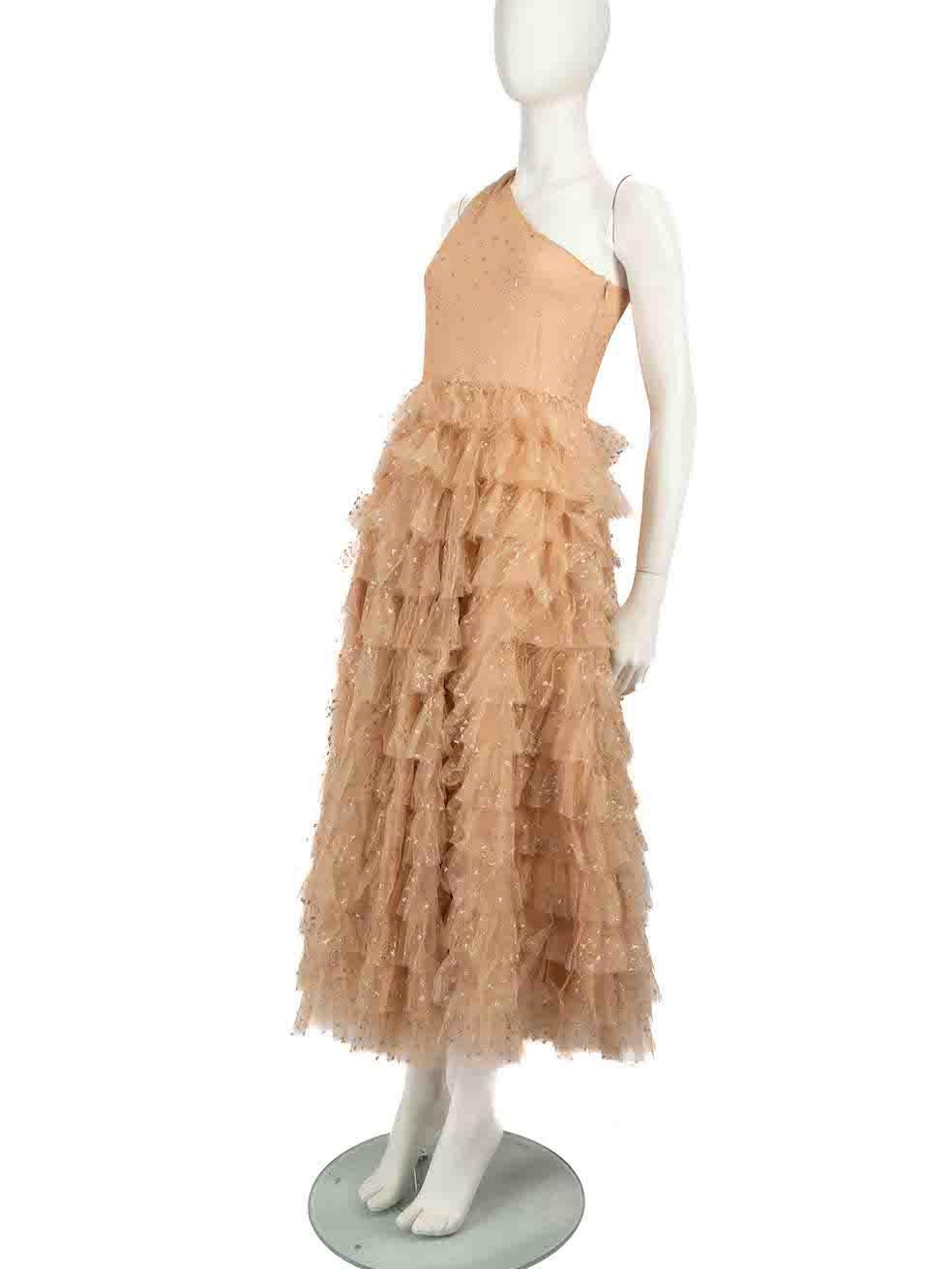 Women's Valentino Garavani Beige Glitter Heart Tiered Tulle Gown Size M For Sale