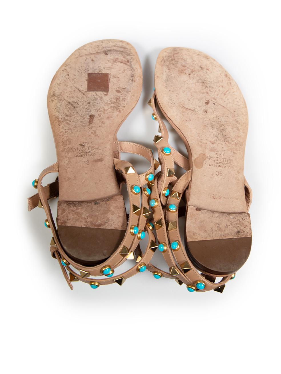 Women's Valentino Garavani Beige Leather Rockstud Strappy Sandals Size IT 38