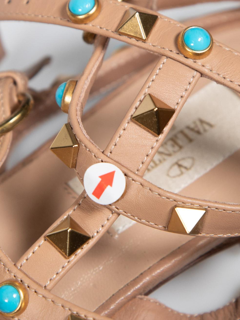 Valentino Garavani Beige Leather Rockstud Strappy Sandals Size IT 38 2