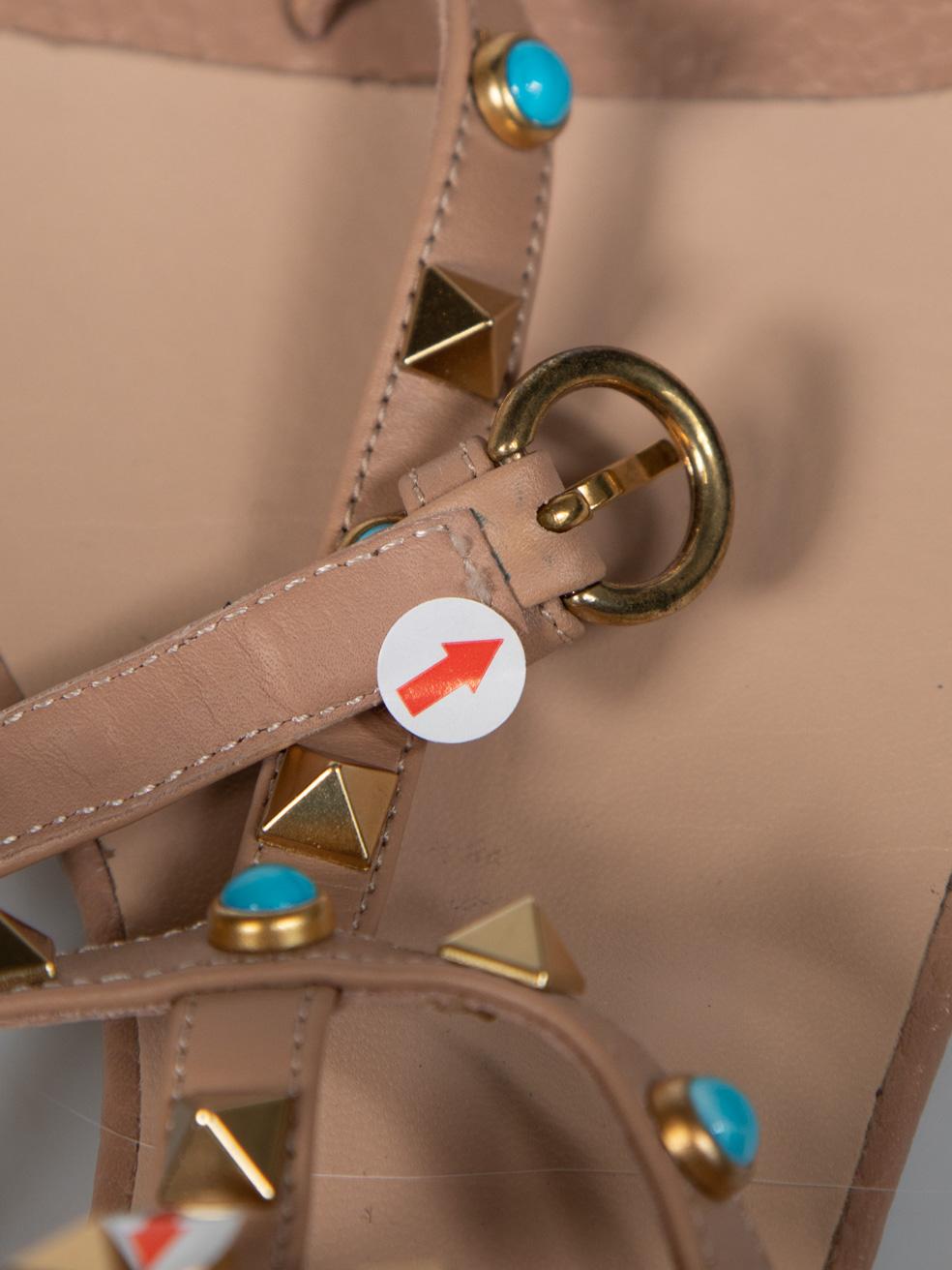 Valentino Garavani Beige Leather Rockstud Strappy Sandals Size IT 38 3