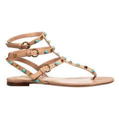 Valentino Garavani Beige Leather Rockstud Strappy Sandals Size IT 38
