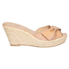 Valentino Garavani Beige Patent Bow Wedge Sandals Size IT 40