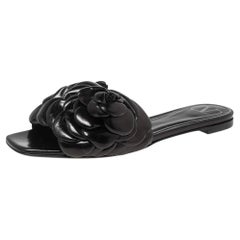 Used Valentino Garavani Black Atelier 03 Rose Edition Slides Sandals Size 35.5