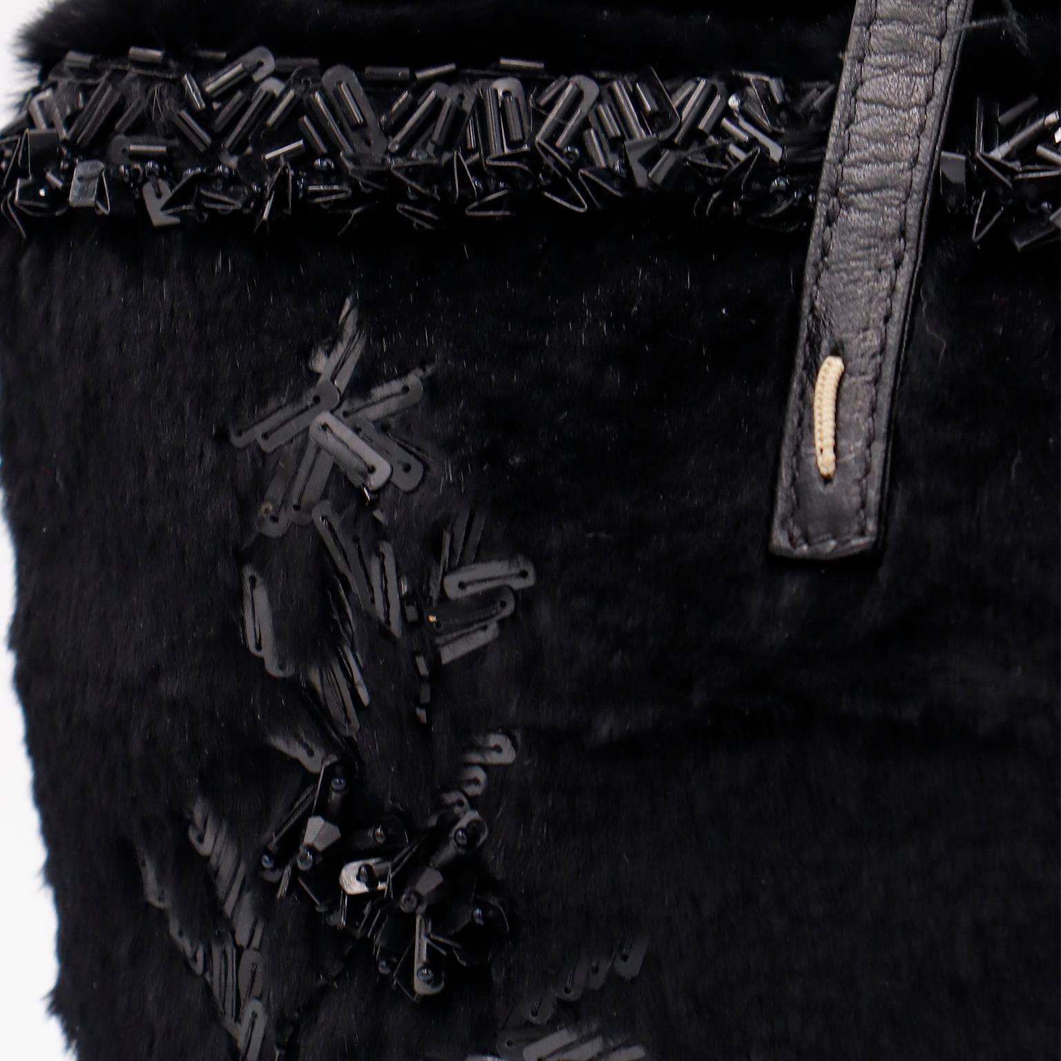 Valentino Garavani Black Beaded Black Fur & Leather Tote Bag Style Handbag For Sale 6