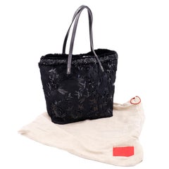 Valentino Garavani Black Beaded Black Fur & Leather Tote Bag Style Handbag