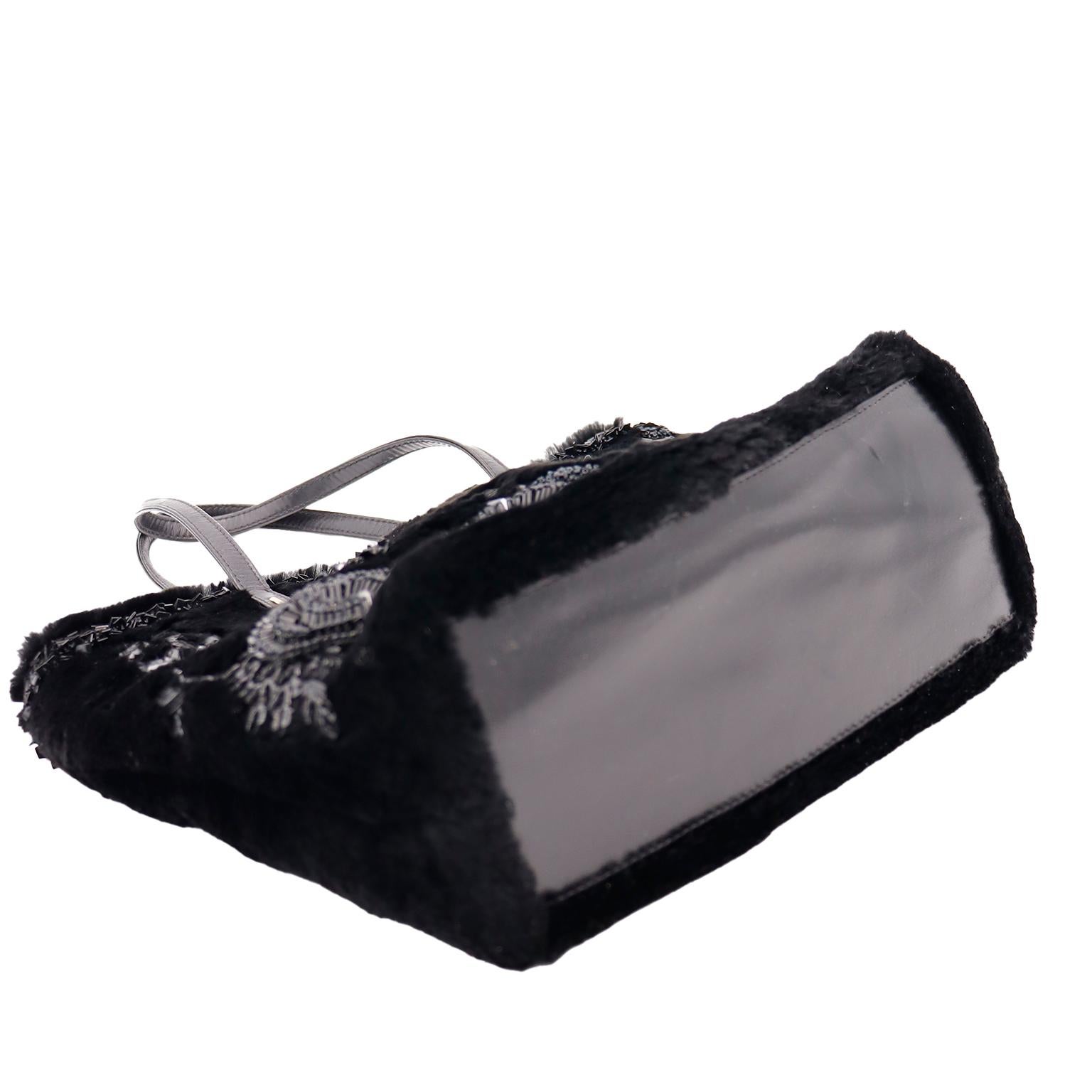 Valentino Garavani Black Beaded Black Fur & Leather Tote Bag Style Handbag For Sale 3