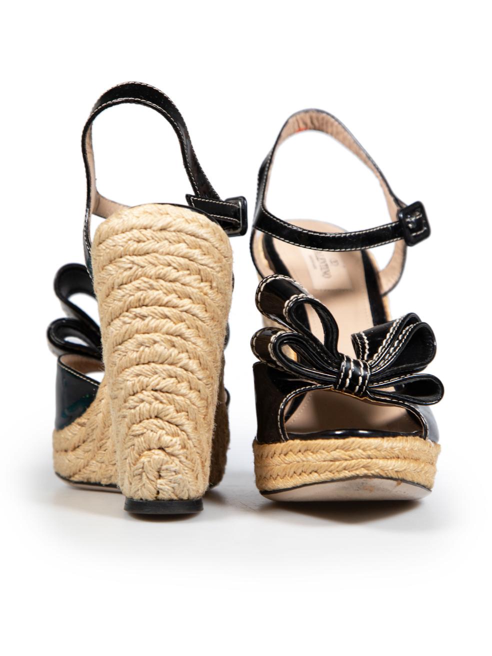 Beige Valentino Garavani Black Bow Accent Wedge Sandals Size IT 39
