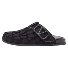 Valentino Garavani Black Fabric and Leather Iconographe VLogo Mules Size 42