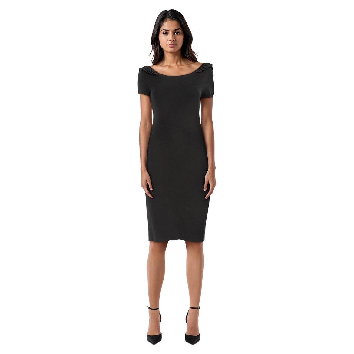 Valentino Garavani Schwarzes Bodycon-Kleid mit Frillbesatz Größe XS