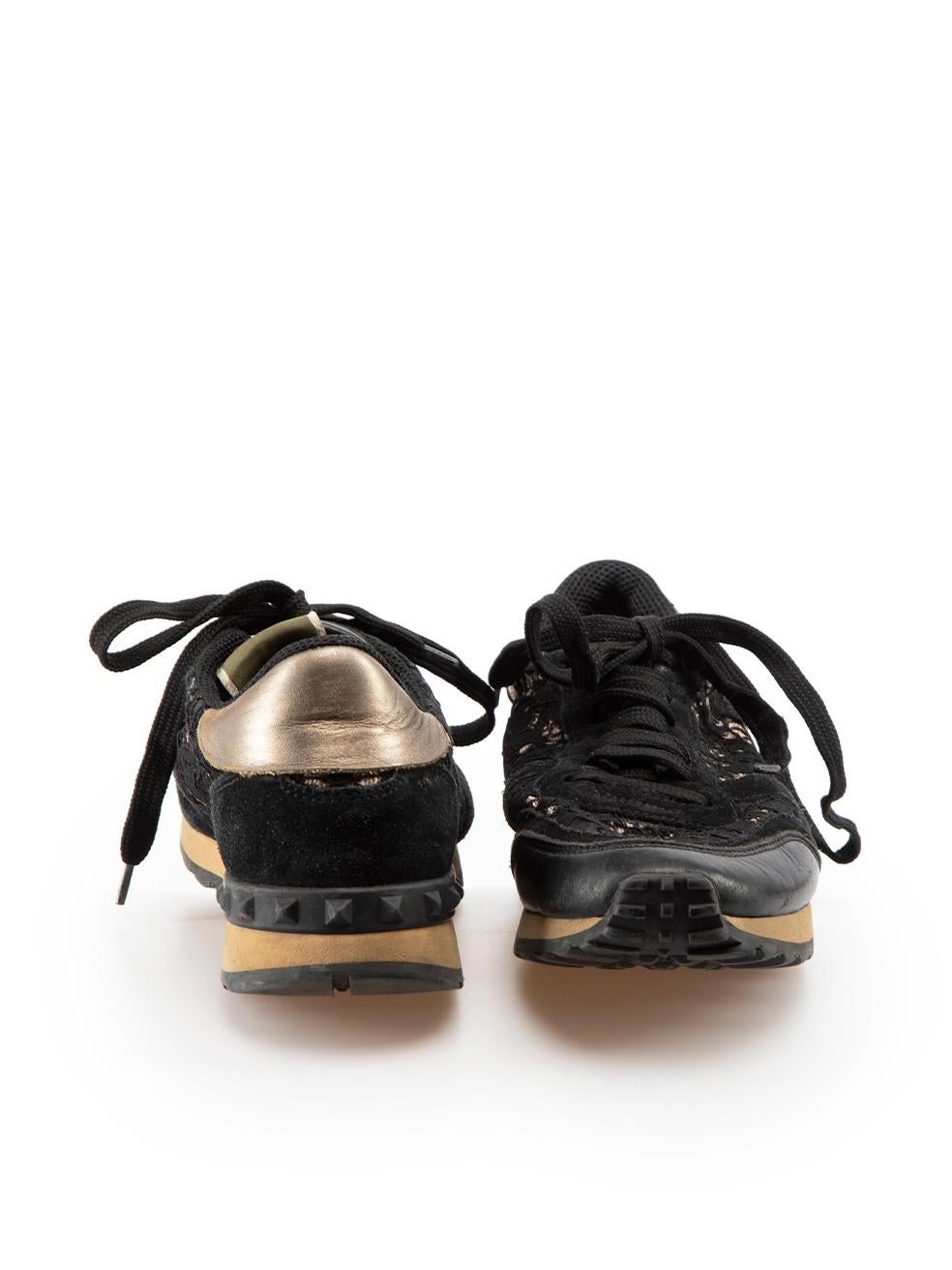 Valentino Garavani Zapatillas de cuero con paneles de encaje negro Talla IT 36 Negro en venta