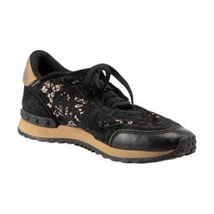 Valentino Garavani Noir Lace Leather Panel Trainers Size IT 36