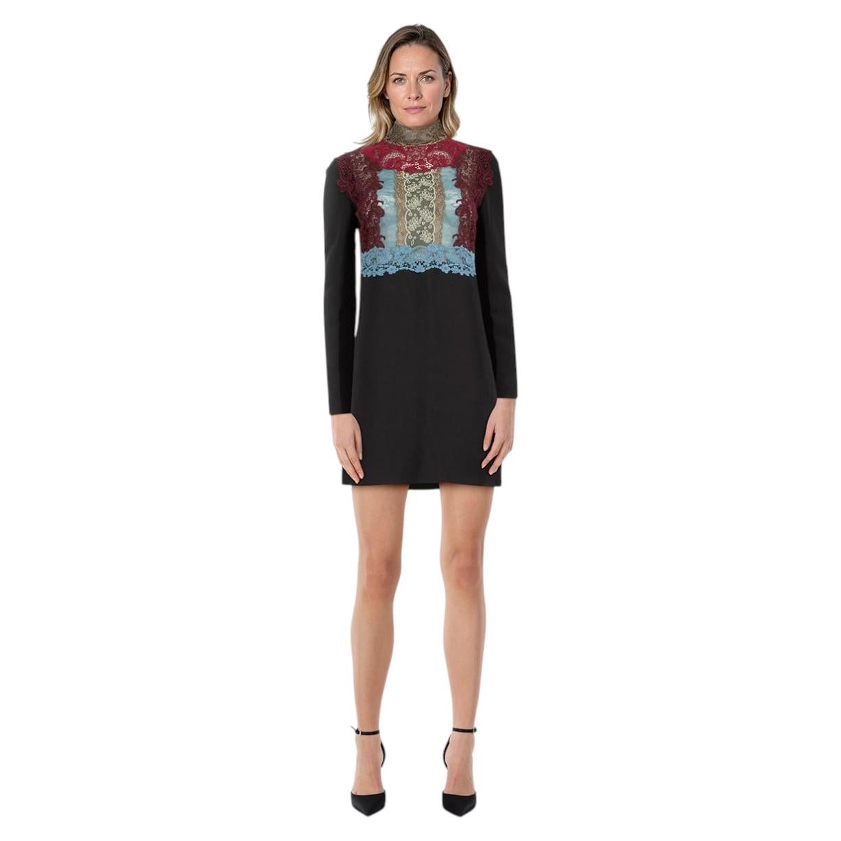 Valentino Garavani Black Lace Panel Long Sleeve Dress Size S