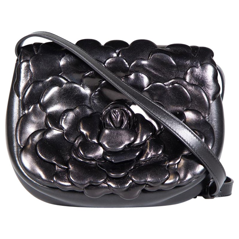 Valentino Garavani Black Leather Atelier 03 Rose Edition Bag