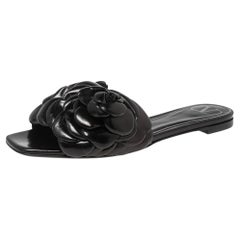 Valentino Garavani Black Leather Atelier 03 Rose Slides Sandals Size 35.5